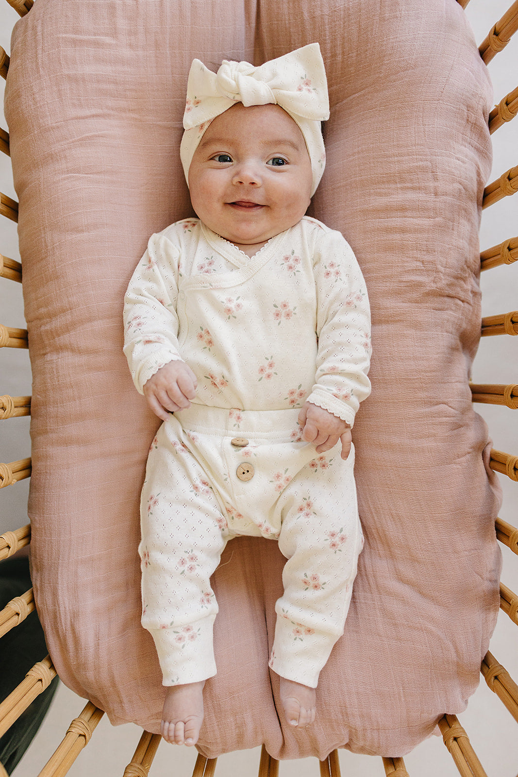 Pink Floral Pointelle Cotton Head Wrap by Mebie Baby
