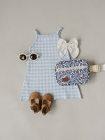 Mebie Baby soft blue knit gingham baby dress