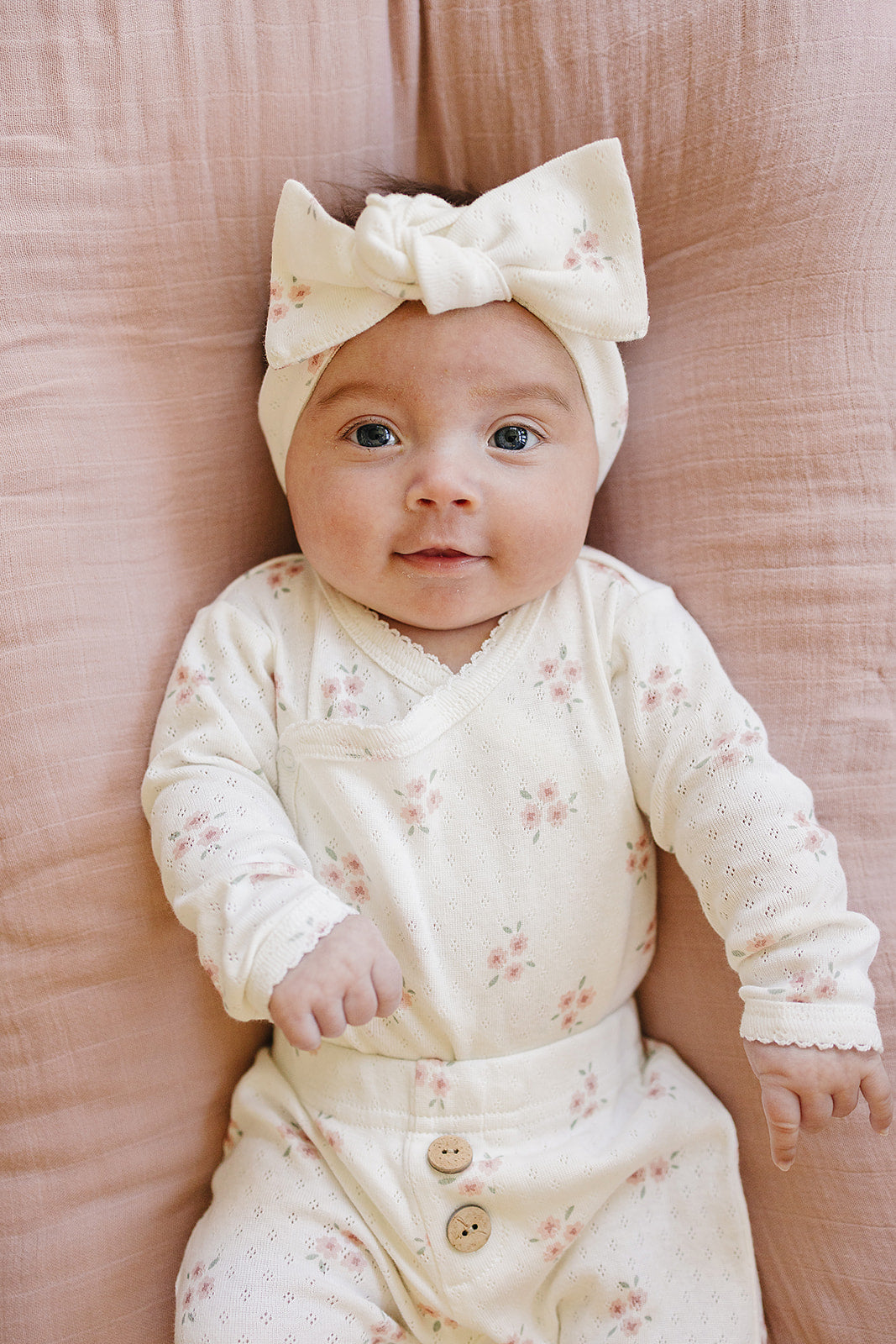 Pink Floral Pointelle Cotton Head Wrap by Mebie Baby