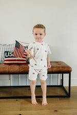 Mebie Baby organic cotton Flag Button short set for baby.