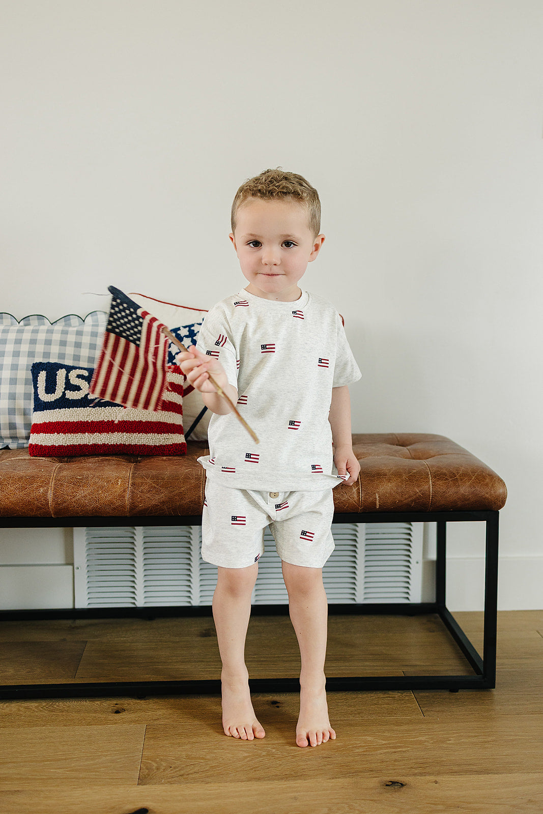 Mebie Baby organic cotton Flag Button short set for baby.