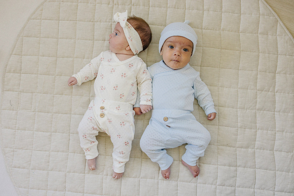 Blue Pointelle Cotton Newborn Knot Hat by Mebie Baby