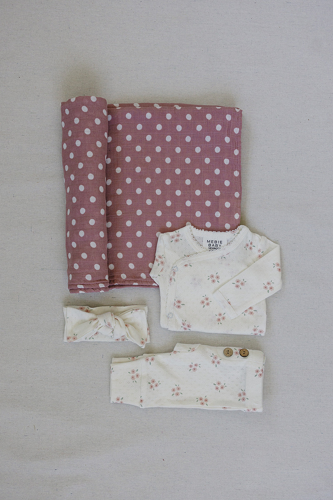 Pink Floral Pointelle Layette Set by Mebie Baby