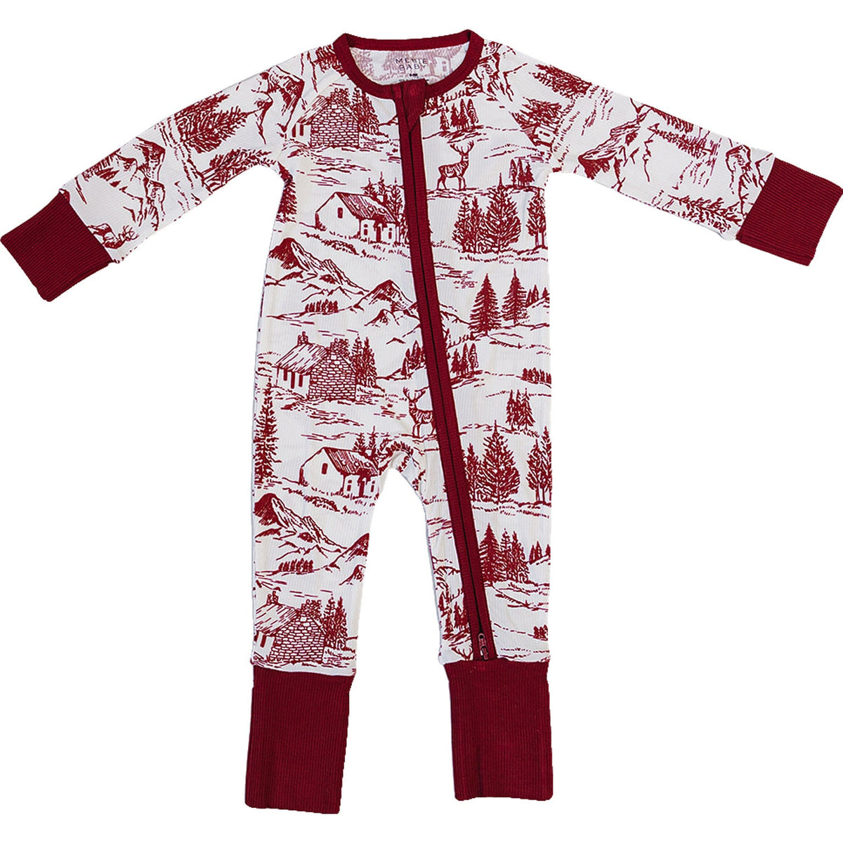 Holiday Toile Ribbed Bamboo Zipper by Mebie Baby
