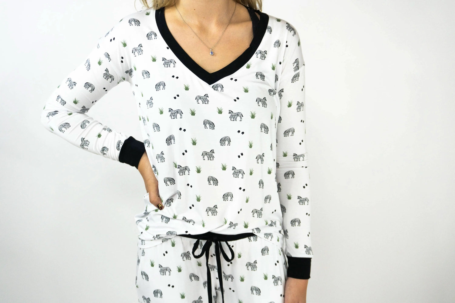 Bubble Baby Zebra | Adult Long Sleeve V Neck - 
