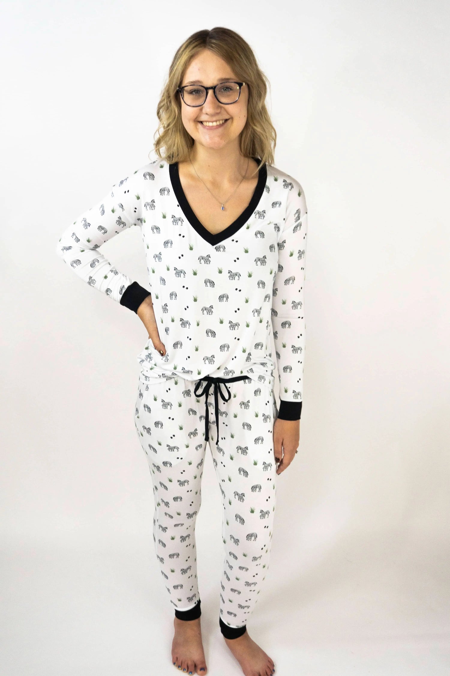 Bubble Baby Zebra | Adult Long Sleeve V Neck - 