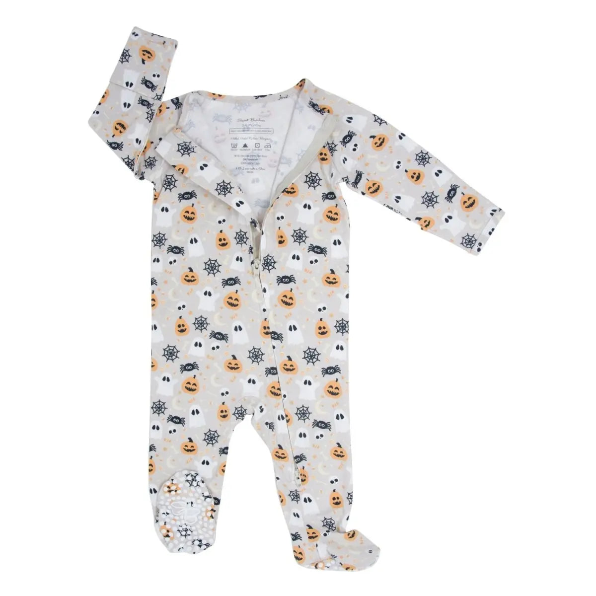 Sweet Bamboo Zipper Footie - Sweet Pumpkins and Ghosts - 