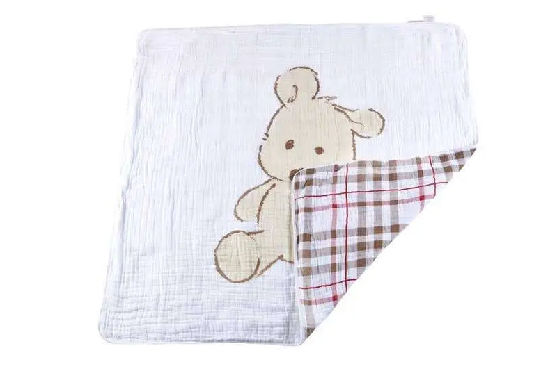 Newcastle Classics teddy bear plaid muslin blanket, 100% natural cotton.