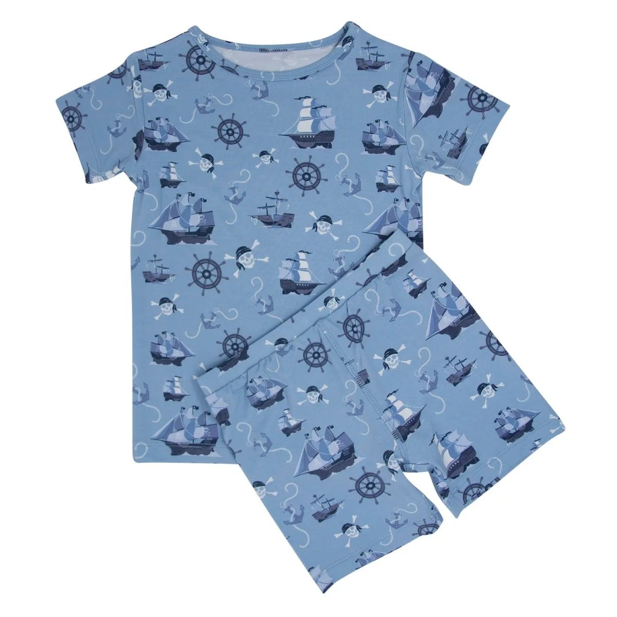Sweet Bamboo Adorable Pirate Ships Summer Pajama Set with Breathable Fabric for Kids - 