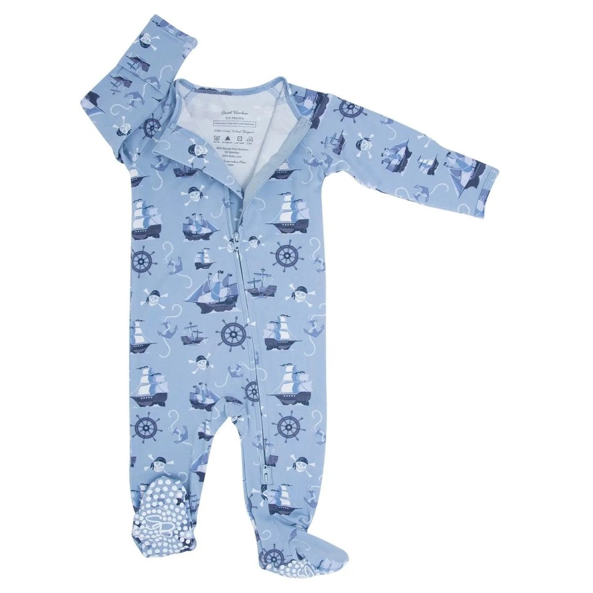 Sweet Bamboo Adorable Pirate Ships Zipper Footie with Two Way Zipper for Babies - 
