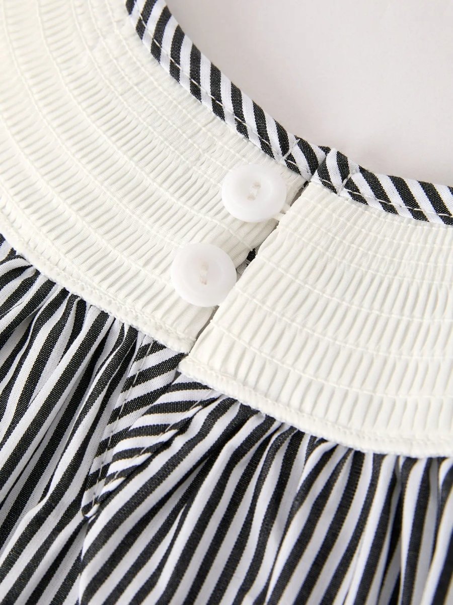 Rylee Faith Designs Adorable Striped Halloween Smock Dress with Trick Or Treat Embroidery for Baby Girls - 