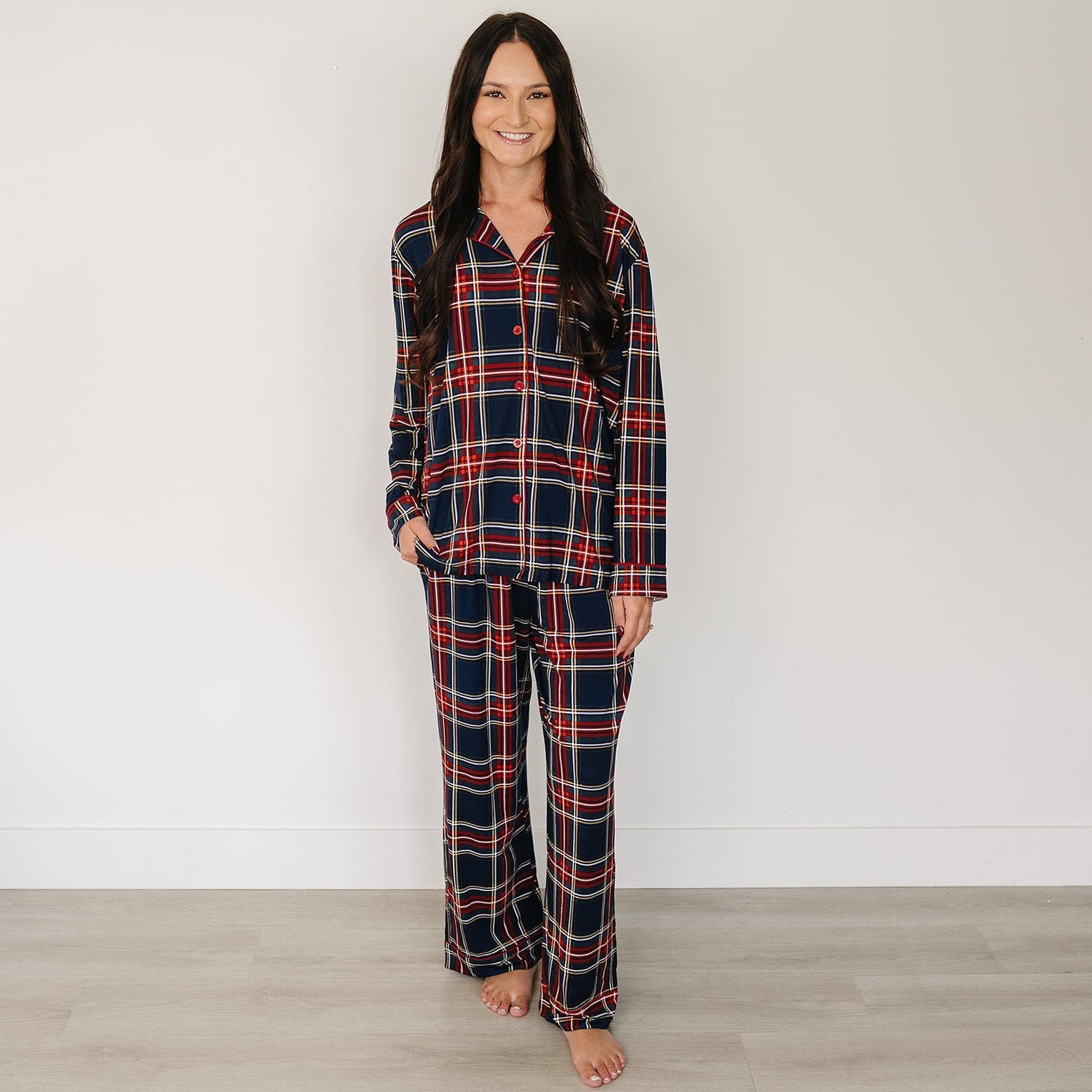 Mebie Baby Adult Christmas Plaid Pajama Set for Cozy Holiday Lounging - 