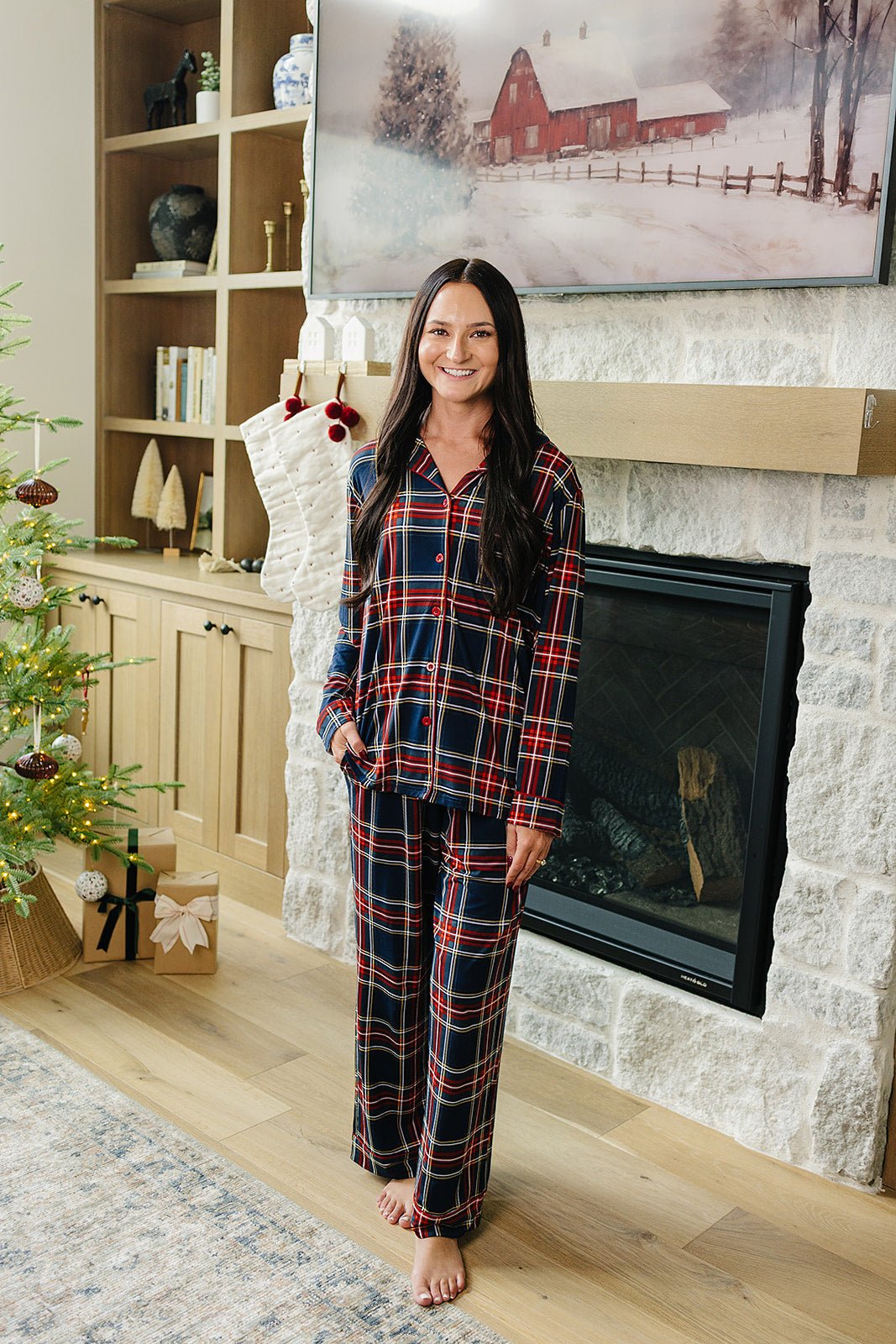 Mebie Baby Adult Christmas Plaid Pajama Set for Cozy Holiday Lounging - 