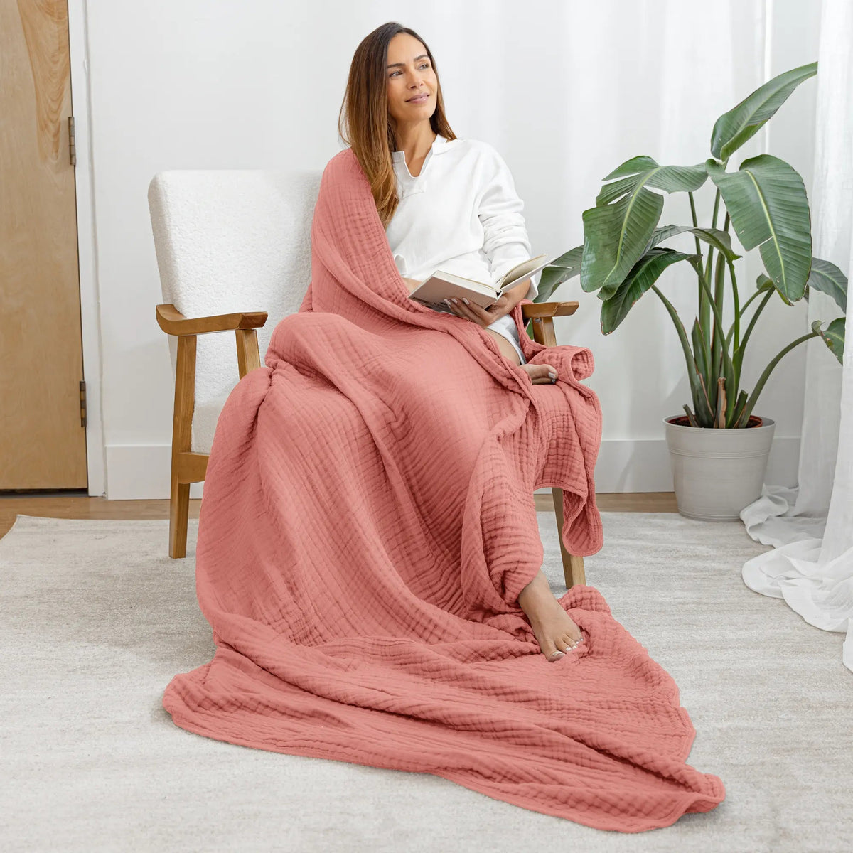Comfy Cubs Adult Muslin Blanket in Dusty Rose - 