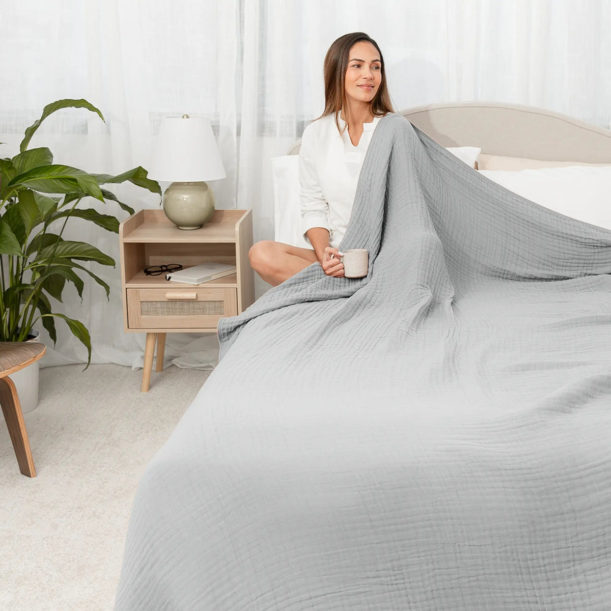 Comfy Cubs Adult Muslin Blanket in Heather Blue - 