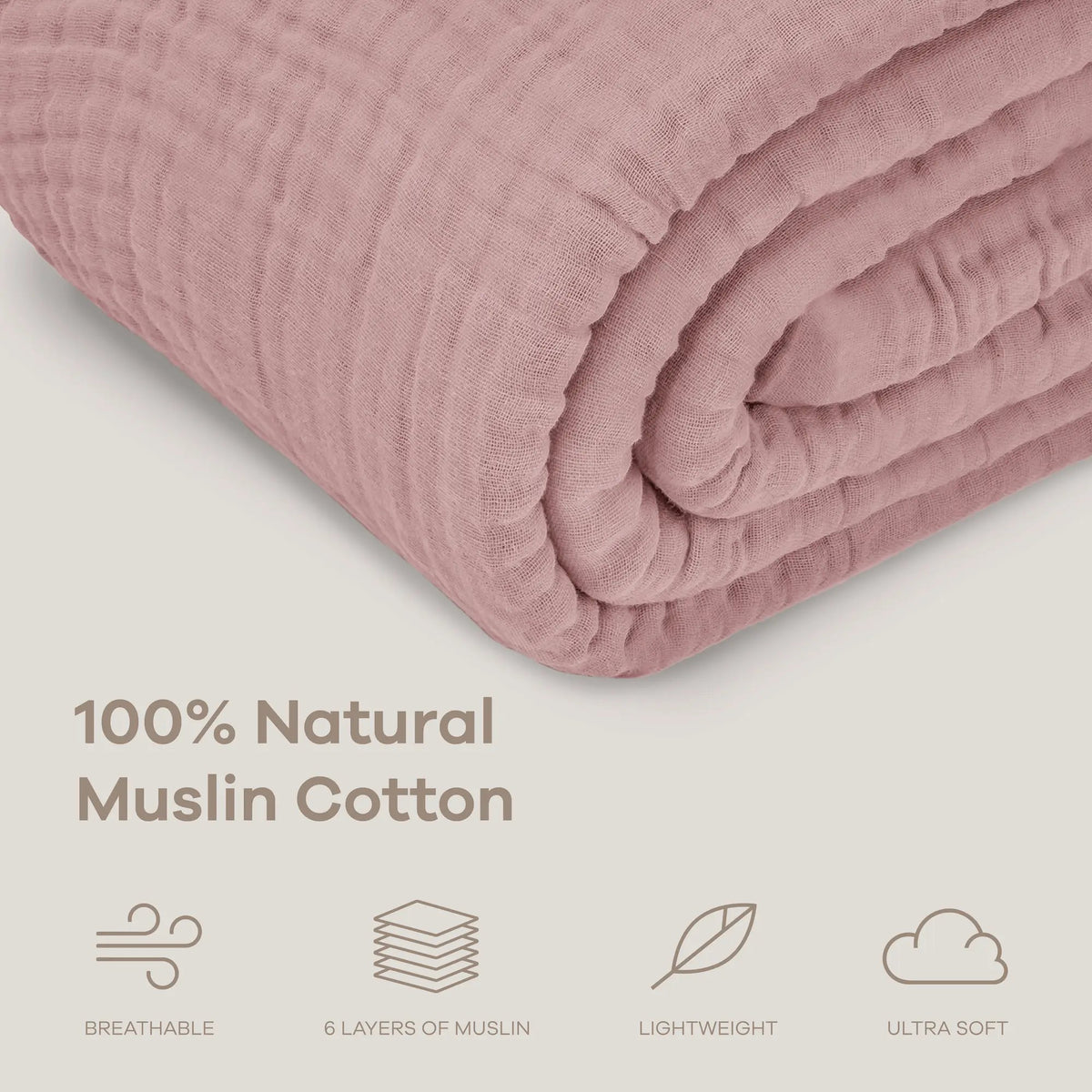 Comfy Cubs Adult Muslin Blanket in Mauve - 