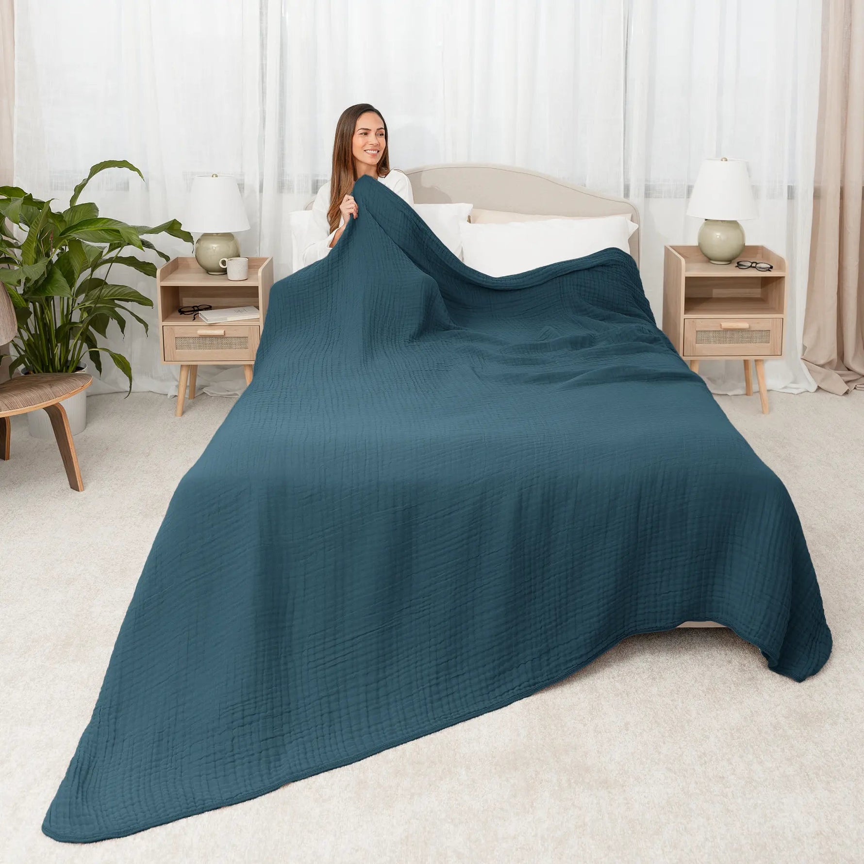 Comfy Cubs Adult Muslin Blanket in Neptune - 