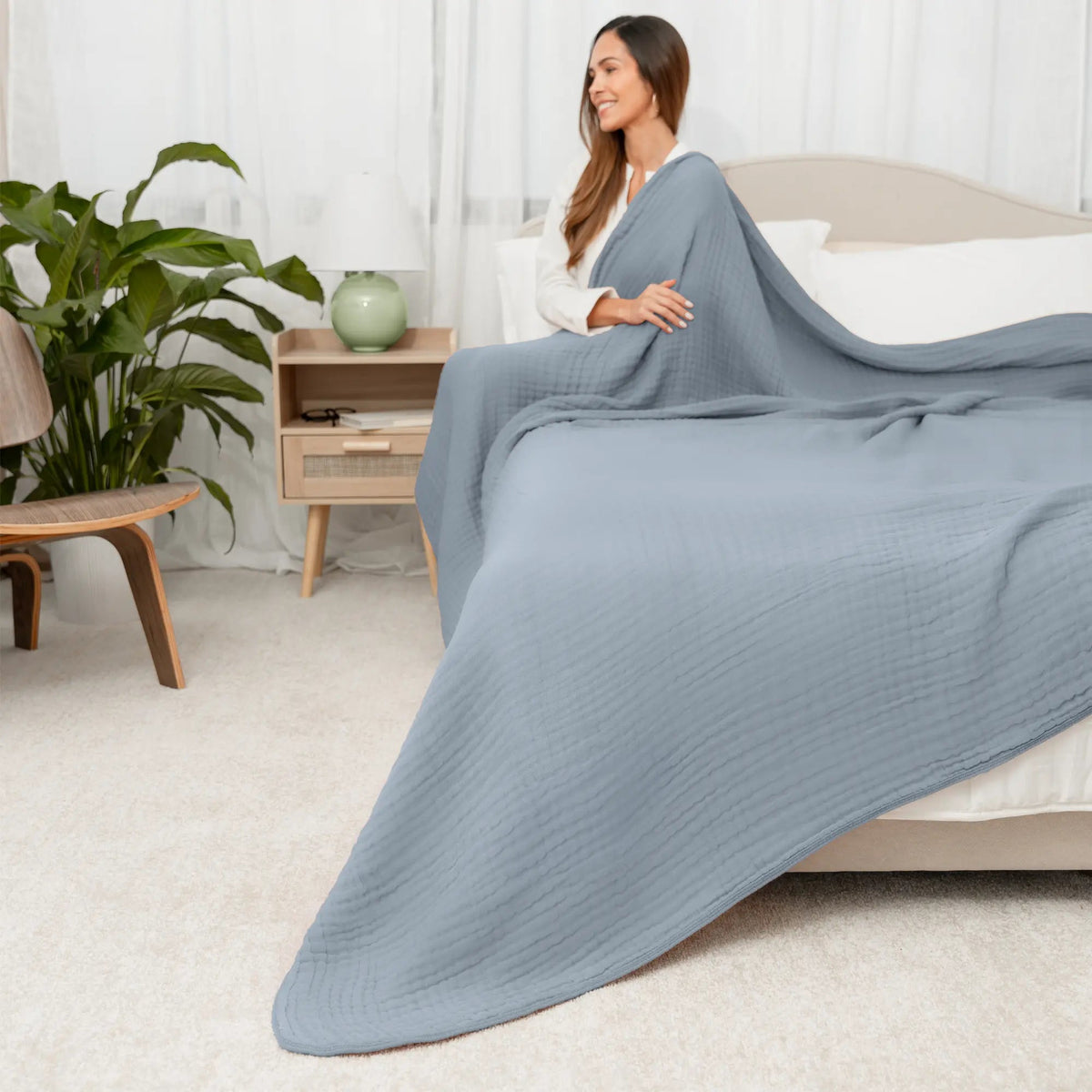 Comfy Cubs Adult Muslin Blanket in Pacific Blue - 