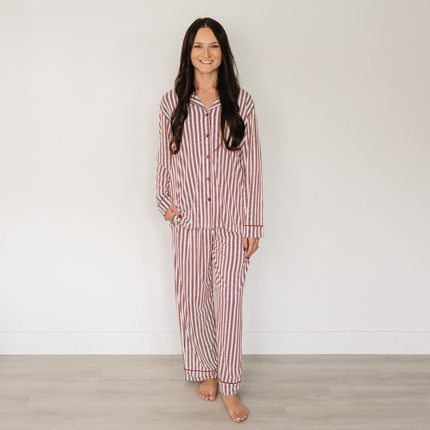 Mebie Baby Adult Red Stripes Pajama Set - 