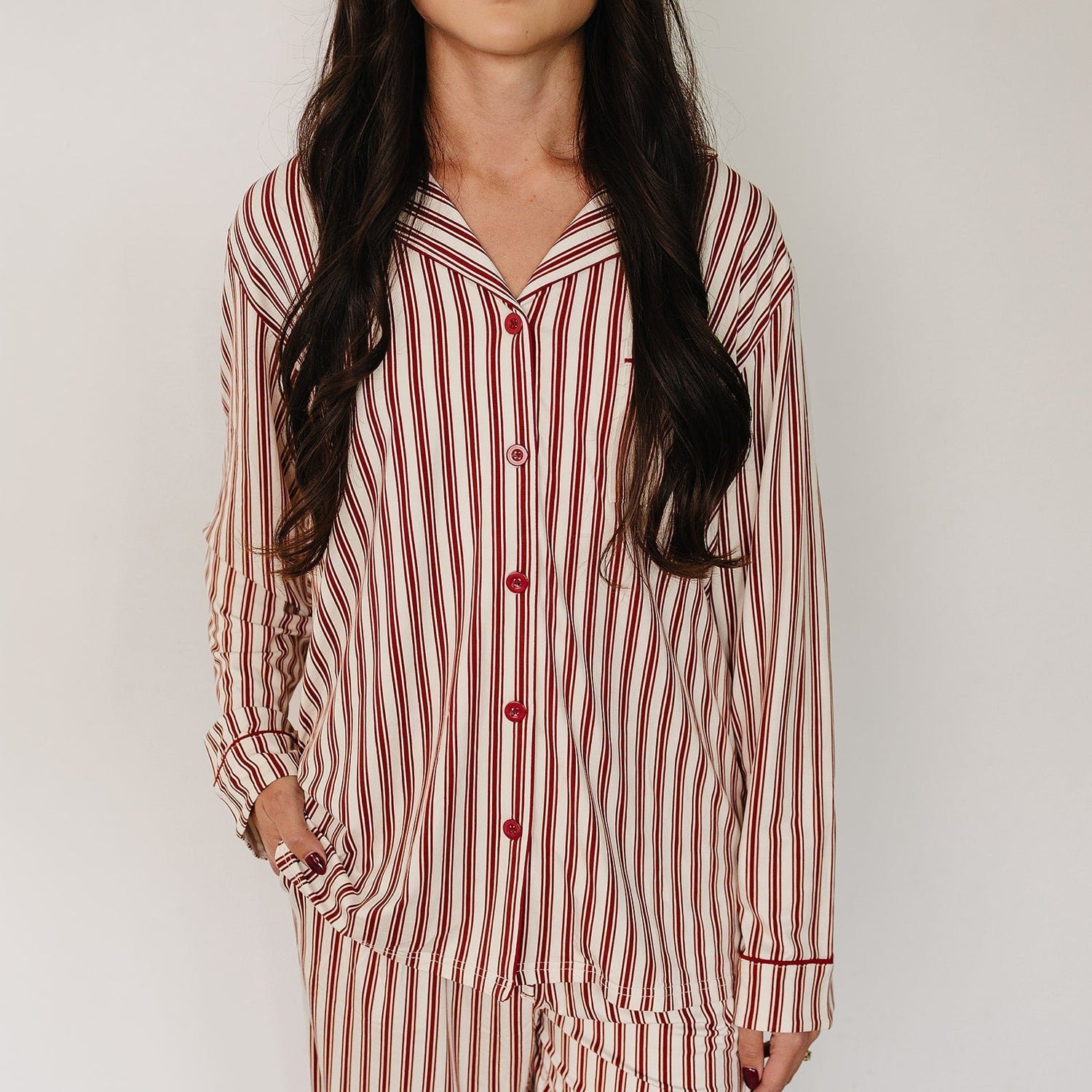 Mebie Baby Adult Red Stripes Pajama Set - 