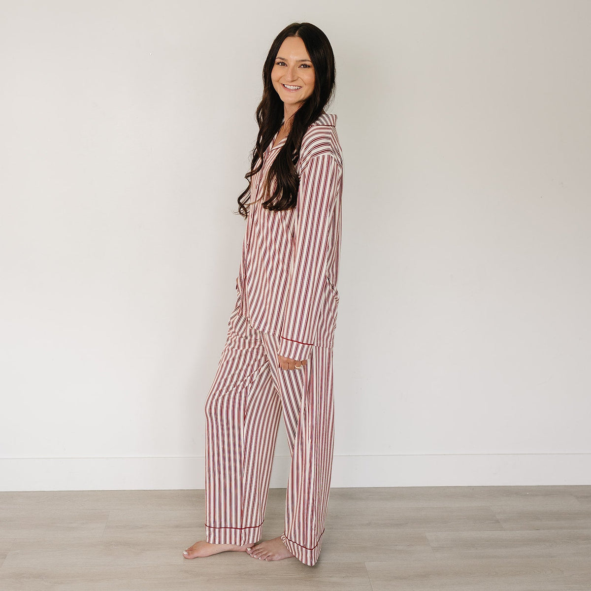 Mebie Baby Adult Red Stripes Pajama Set - 
