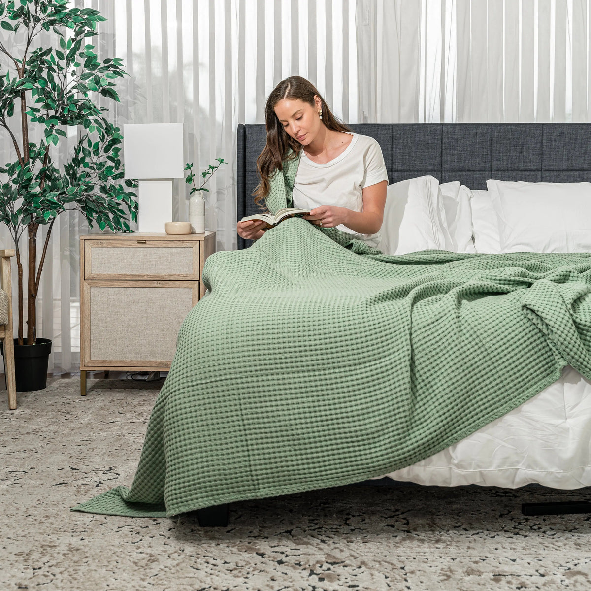 Comfy Cubs Adult Waffle Blankets in Sage - 