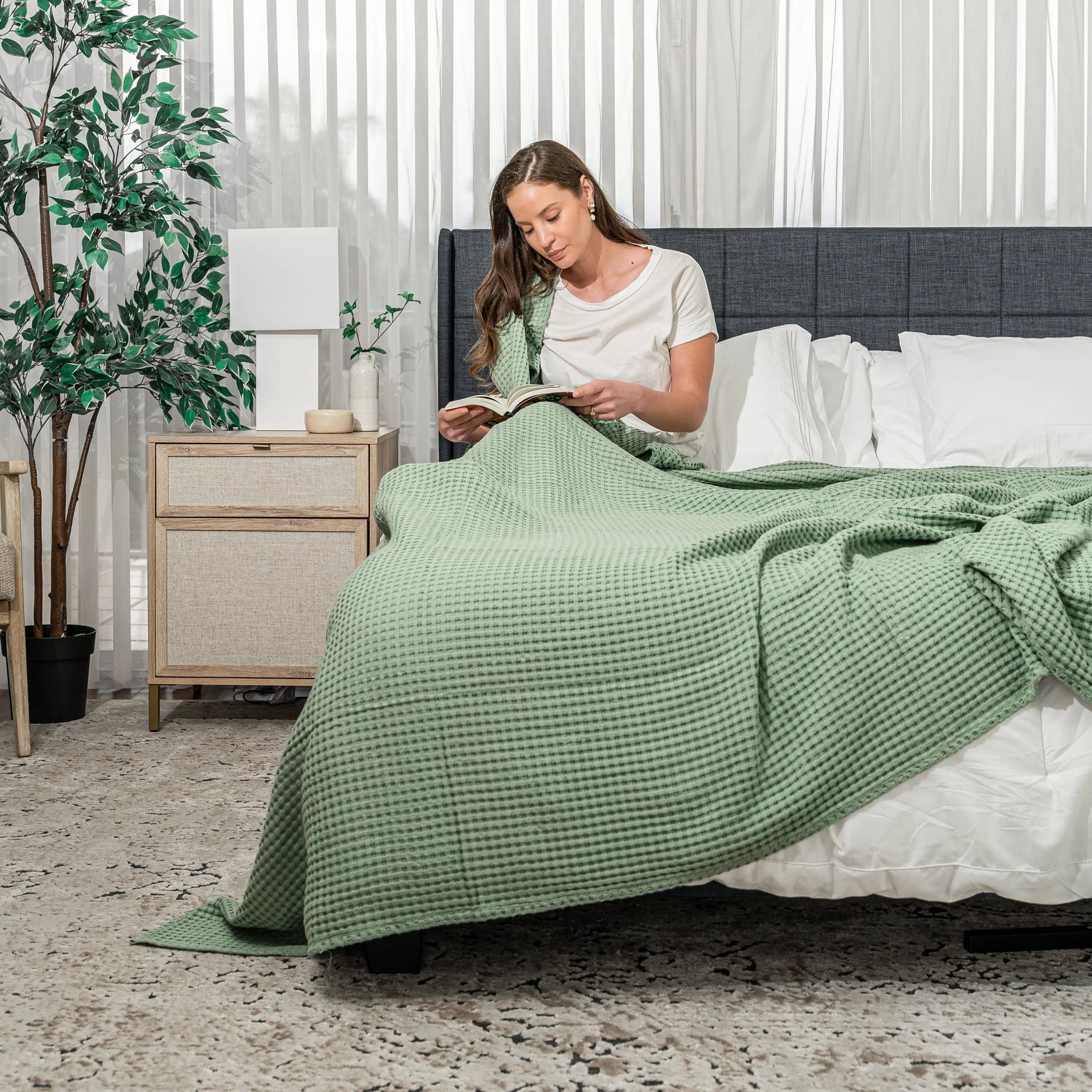 Comfy Cubs Adult Waffle Blankets in Sage - 