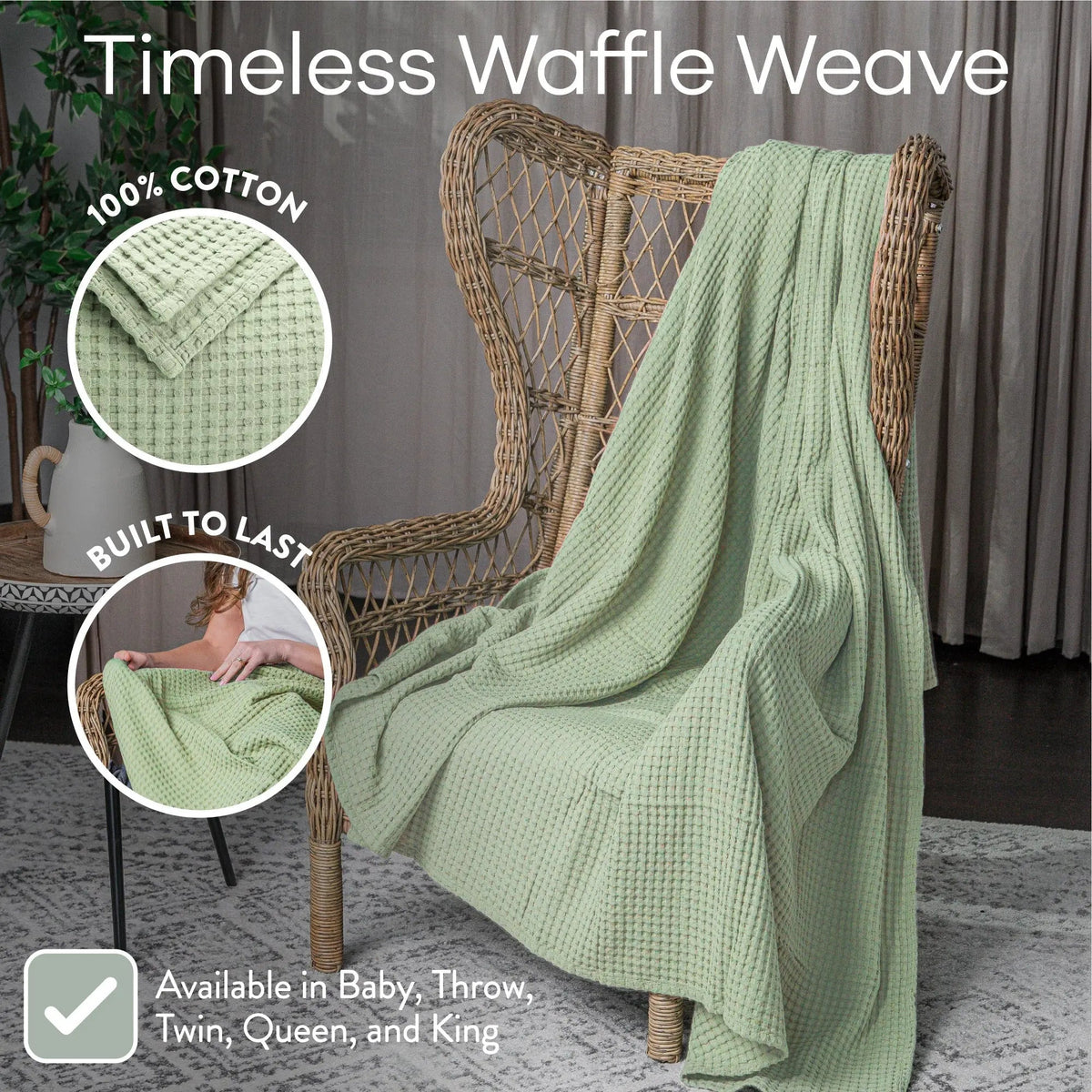 Comfy Cubs Adult Waffle Blankets in Sage - 
