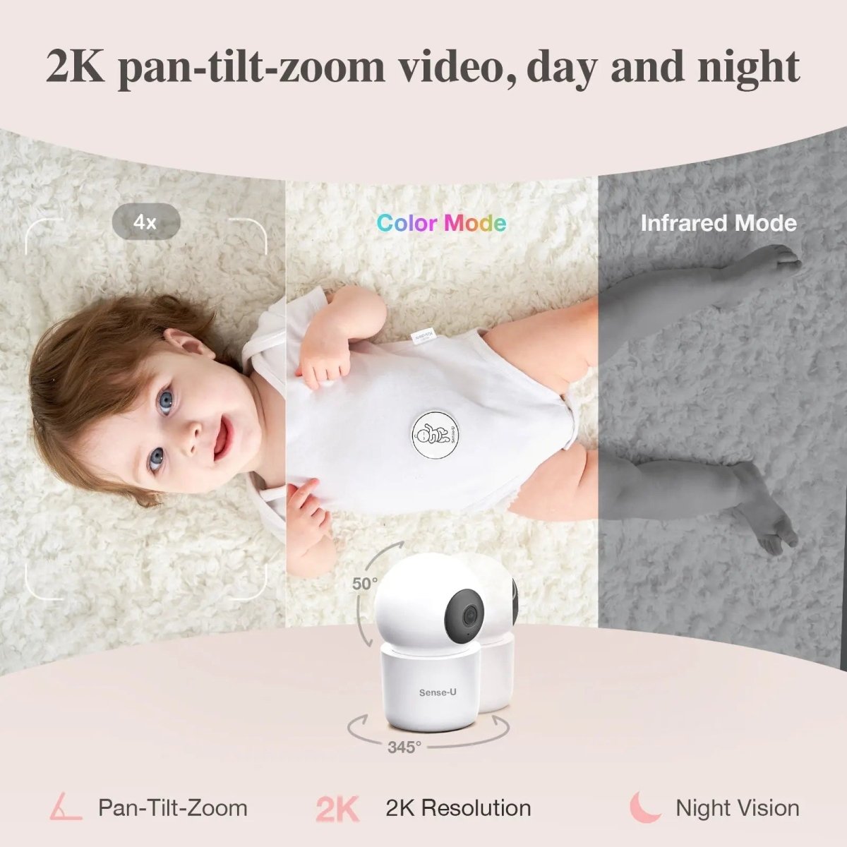 Sense - U AI 2K PTZ Camera with Night Vision for Enhanced Home Security - 