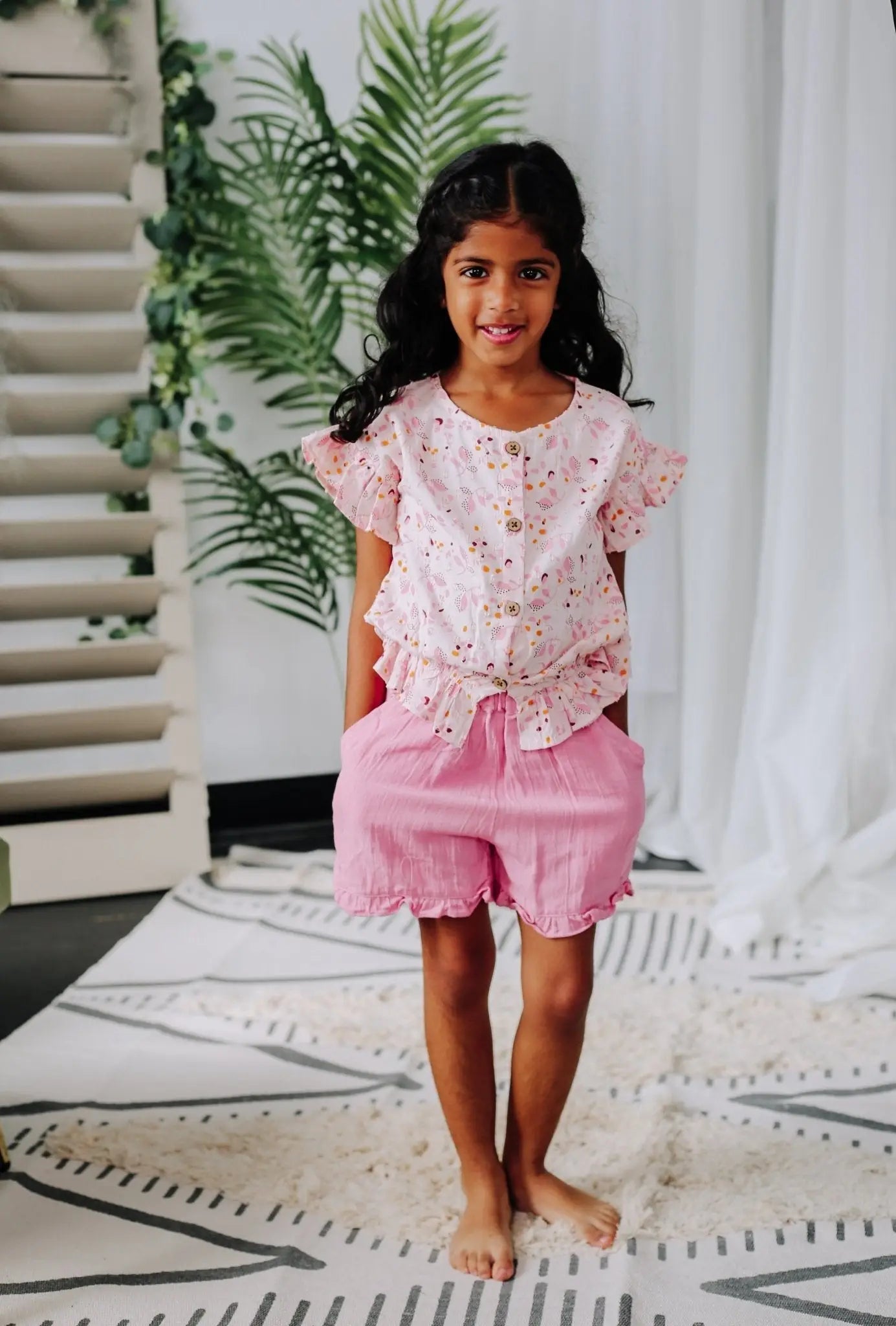 Bestaroo Aliya Hot Pink Short and Top Set for Girls with Flutter Sleeves - 
