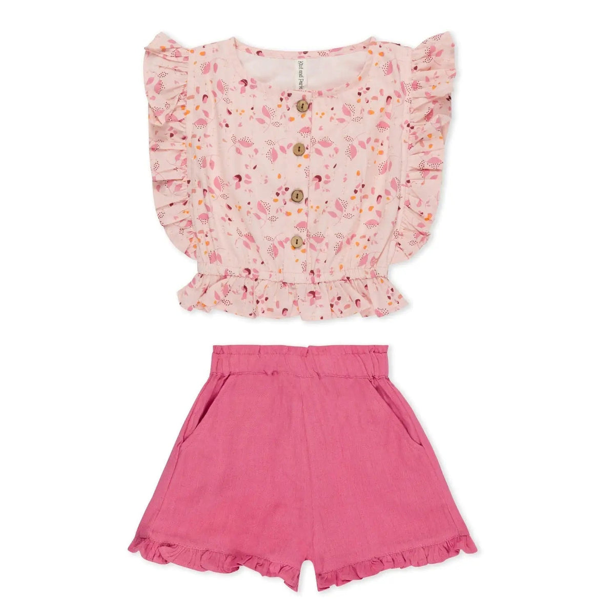 Bestaroo Aliya Hot Pink Short and Top Set for Girls with Flutter Sleeves - 