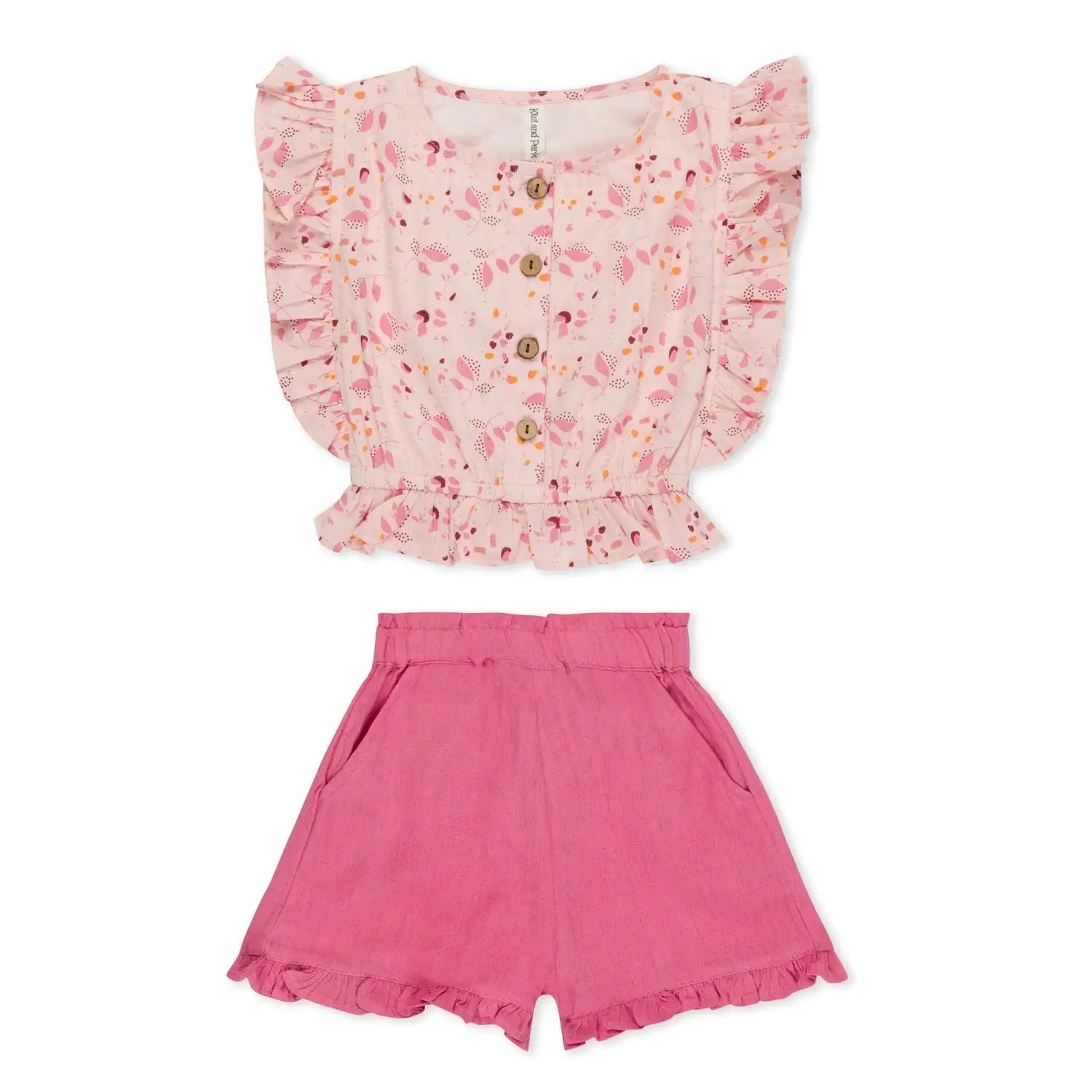 Bestaroo Aliya Hot Pink Short and Top Set for Girls with Flutter Sleeves - 