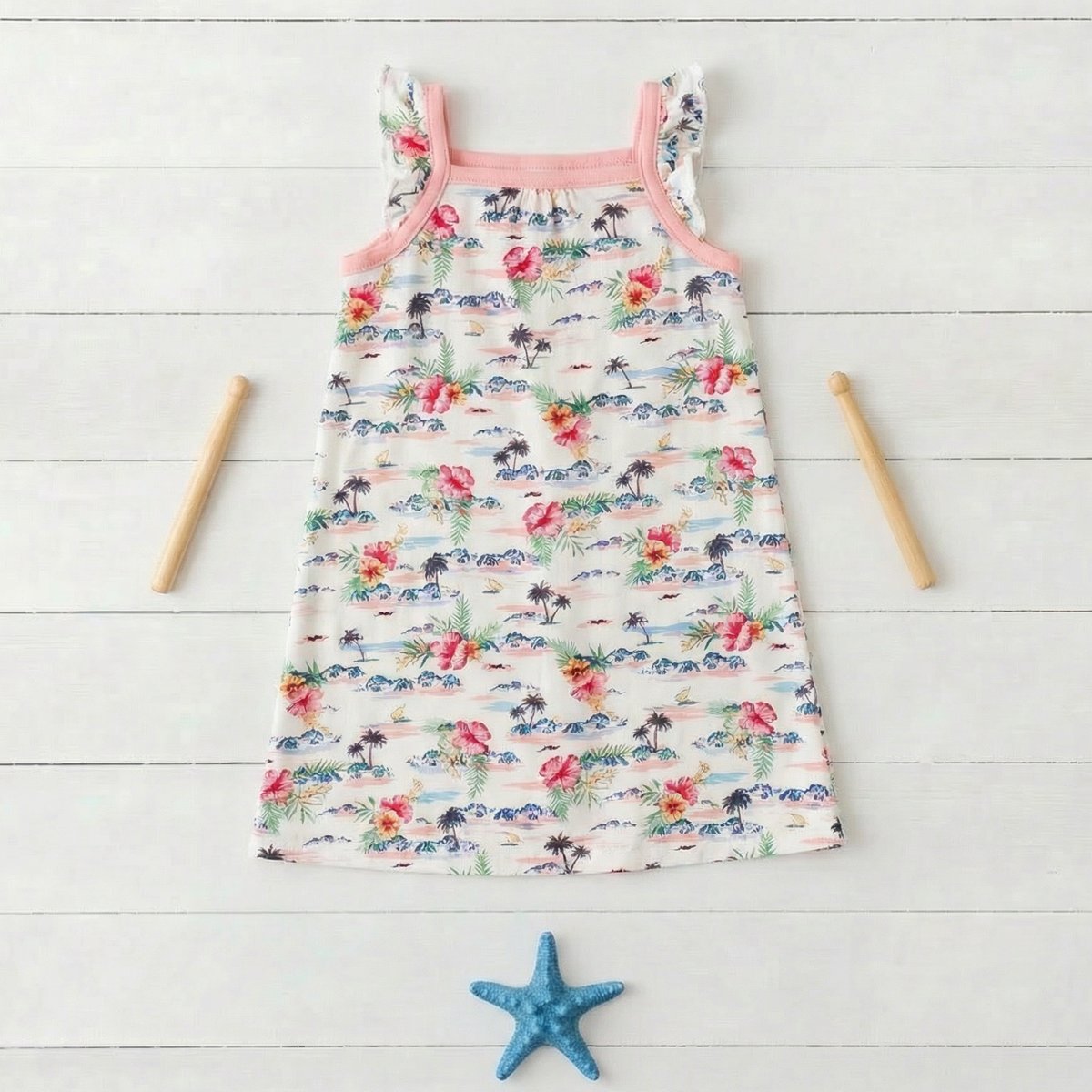 Aloha Flutter Sleeve Dress by Bestaroo