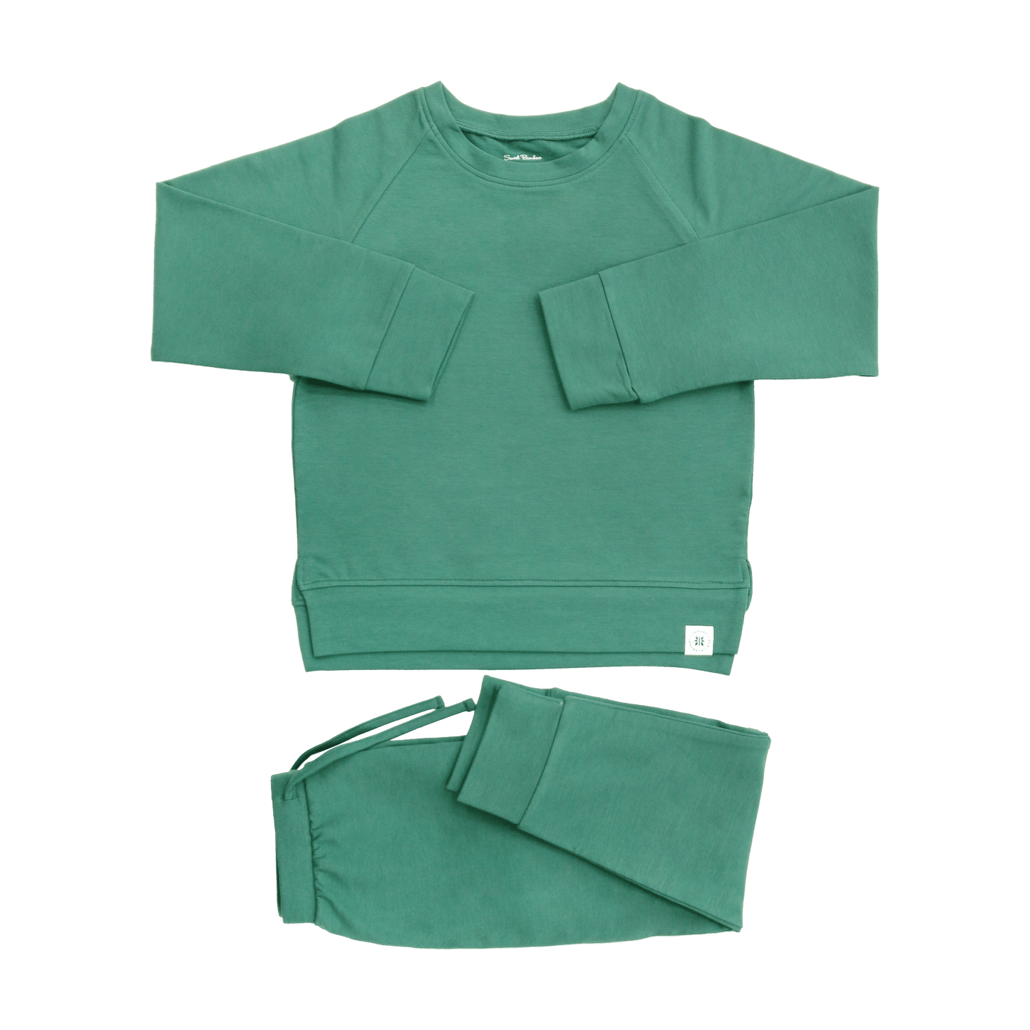 Sweet Bamboo Alpine Green Crew Neck Jogger Set for Kids French Terry - Apparel & Accessories > Clothing > Baby & Toddler Clothing > Baby & Toddler Outfits Crew Neck Jogger Sets
