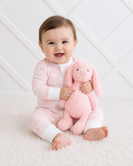 Baby convertible coverall with long sleeves, full-length two-way zipper and fold-over convertible feet