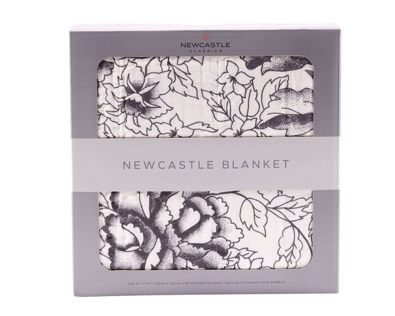 American Rose Blanket in packaging, made of 100% natural bamboo muslin, 47"x47".