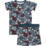 Mebie Baby Americana Floral Ribbed Bamboo Cozy Short Set - 
