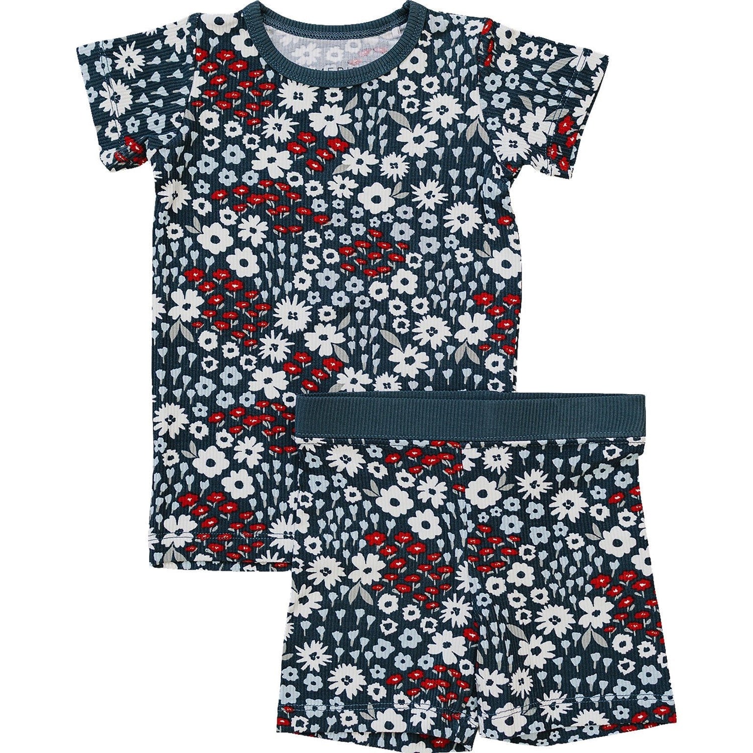 Mebie Baby Americana Floral Ribbed Bamboo Cozy Short Set - 