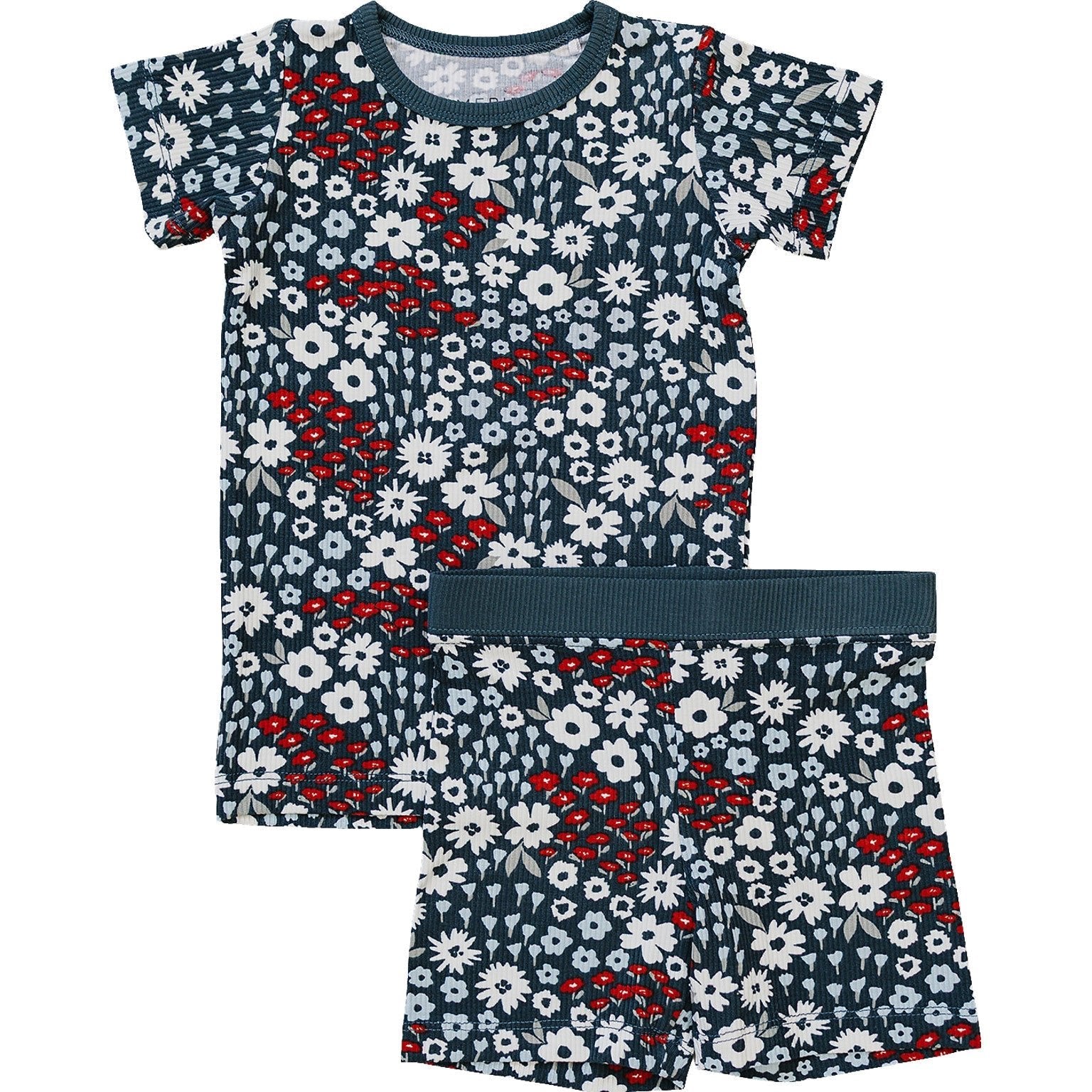 Mebie Baby Americana Floral Ribbed Bamboo Cozy Short Set - 