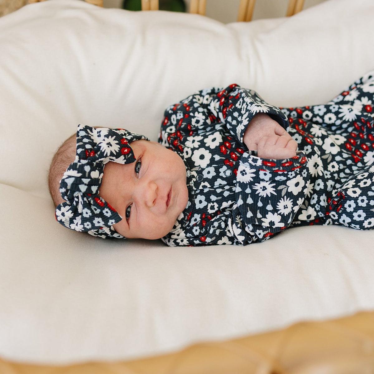 Mebie Baby Americana Floral Ribbed Bamboo Head Wrap - 