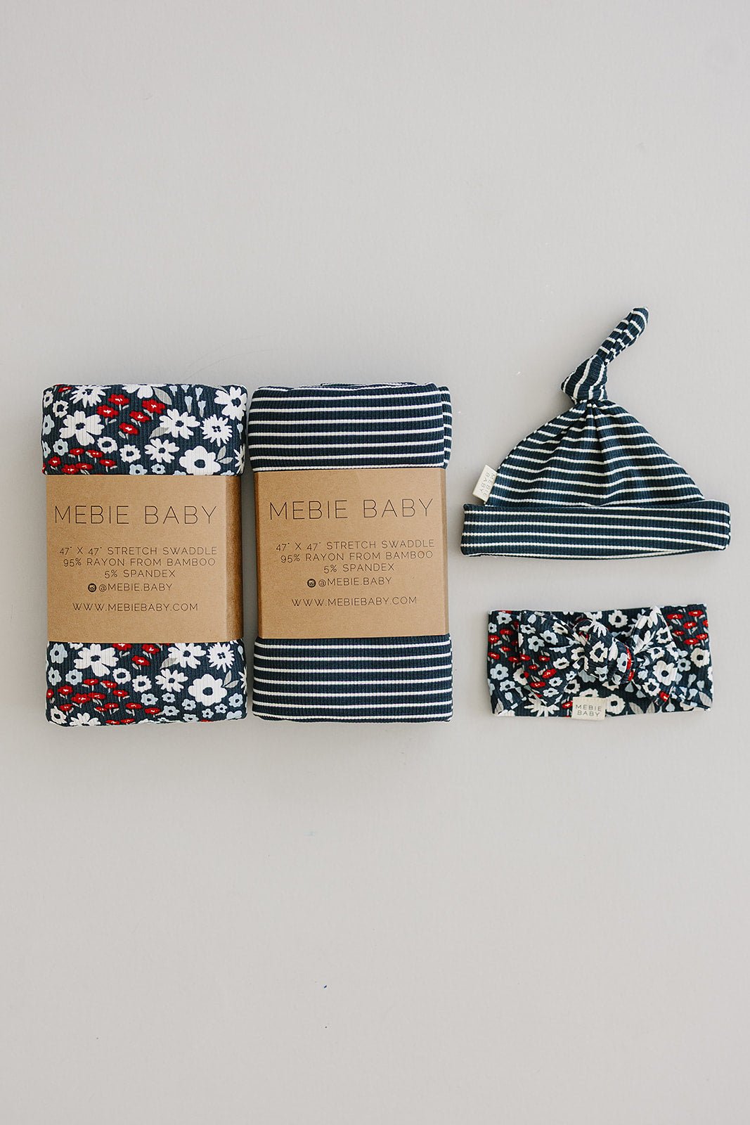 Mebie Baby Americana Floral Ribbed Bamboo Head Wrap - 