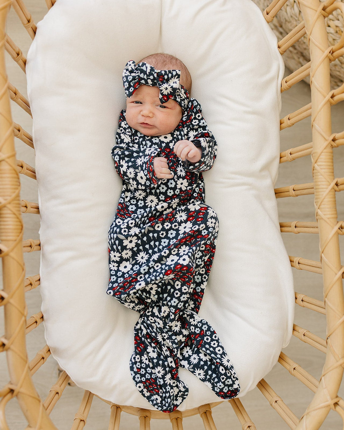 Mebie Baby Americana Floral Ribbed Bamboo Head Wrap - 