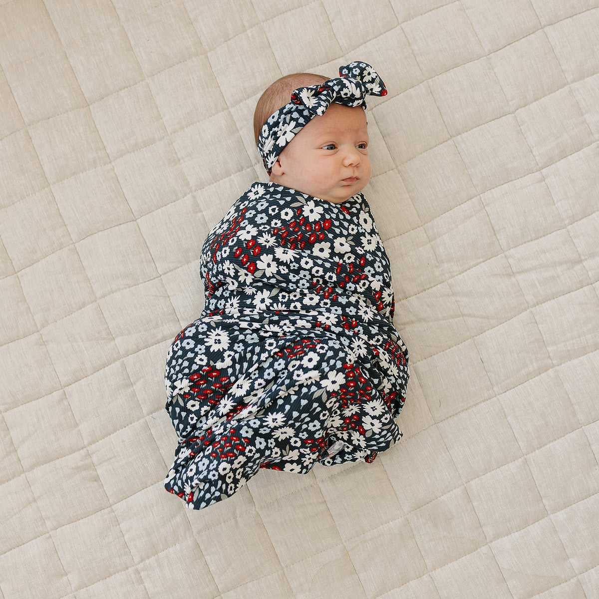 Mebie Baby Americana Floral Ribbed Bamboo Stretch Swaddle - 