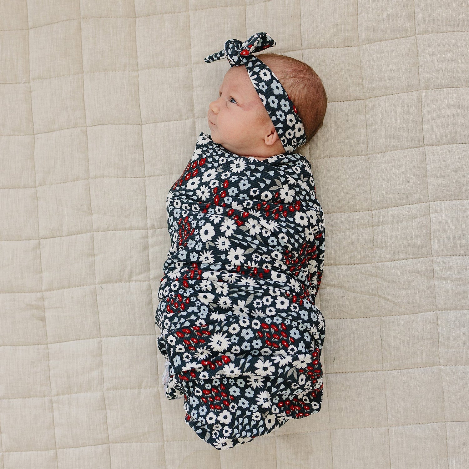 Mebie Baby Americana Floral Ribbed Bamboo Stretch Swaddle - 