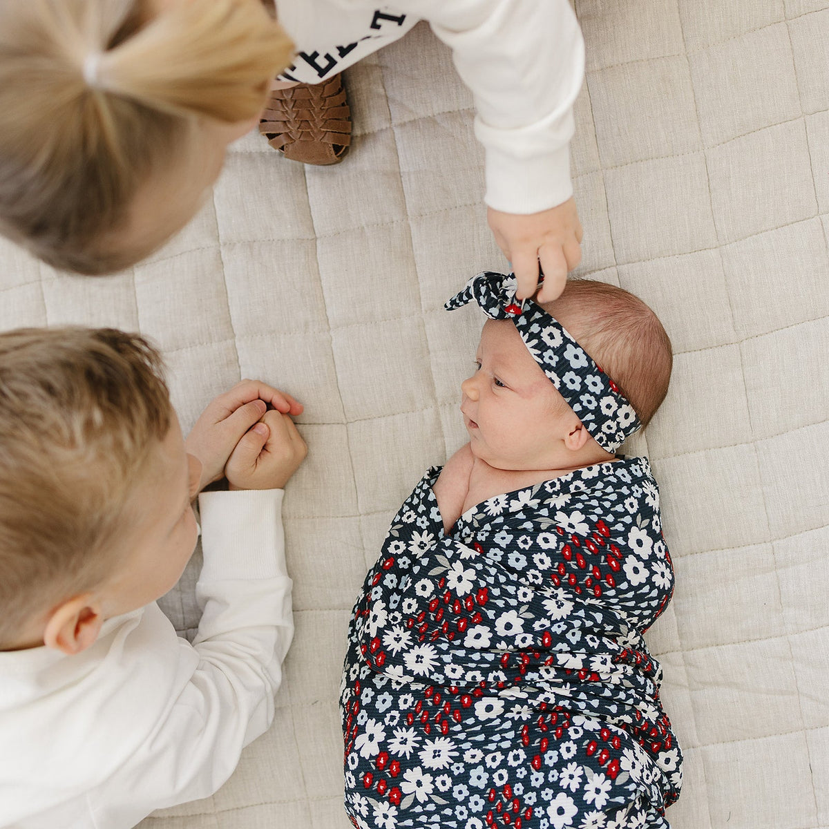 Mebie Baby Americana Floral Ribbed Bamboo Stretch Swaddle - 
