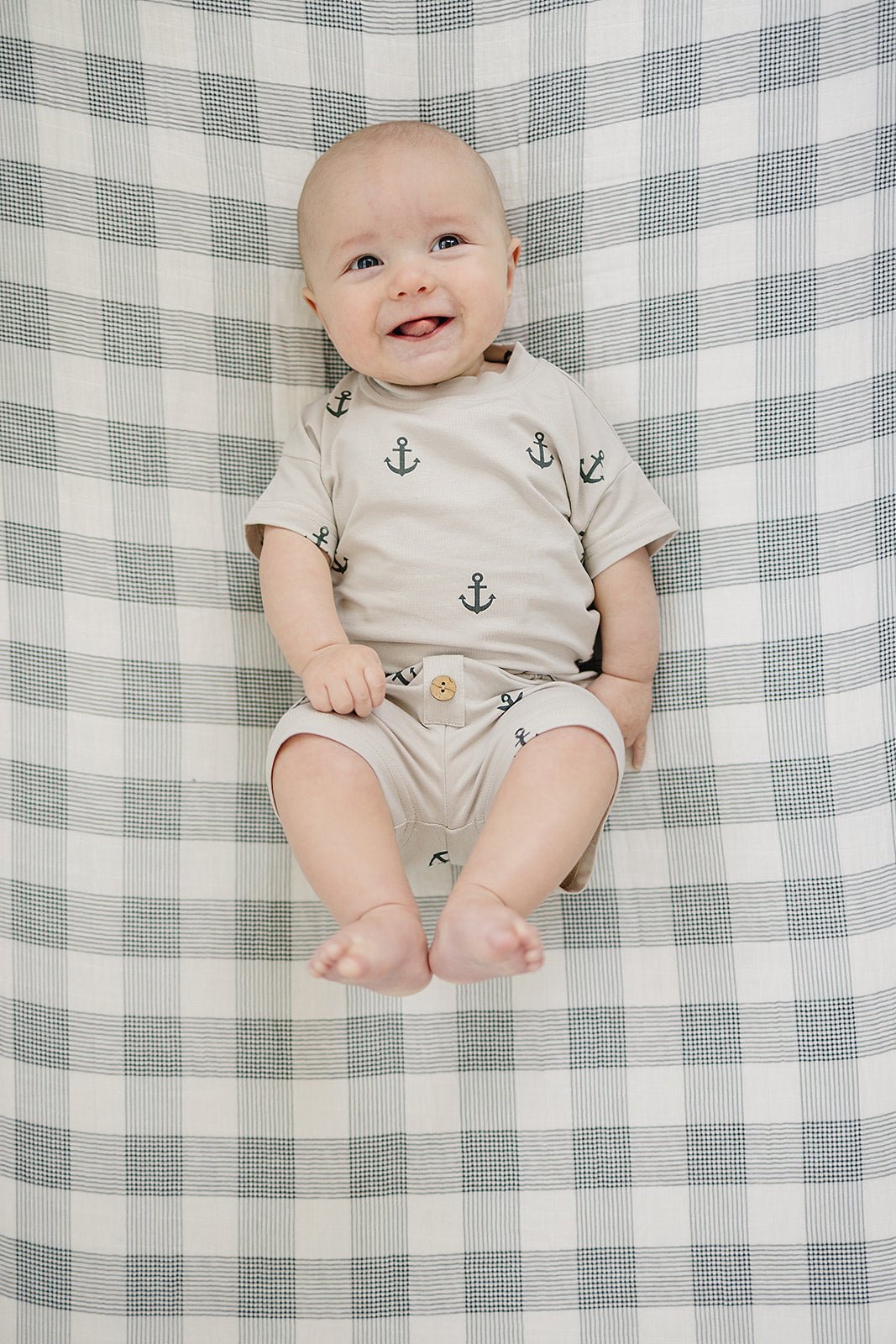 Mebie Baby Anchors Button Short Set - 