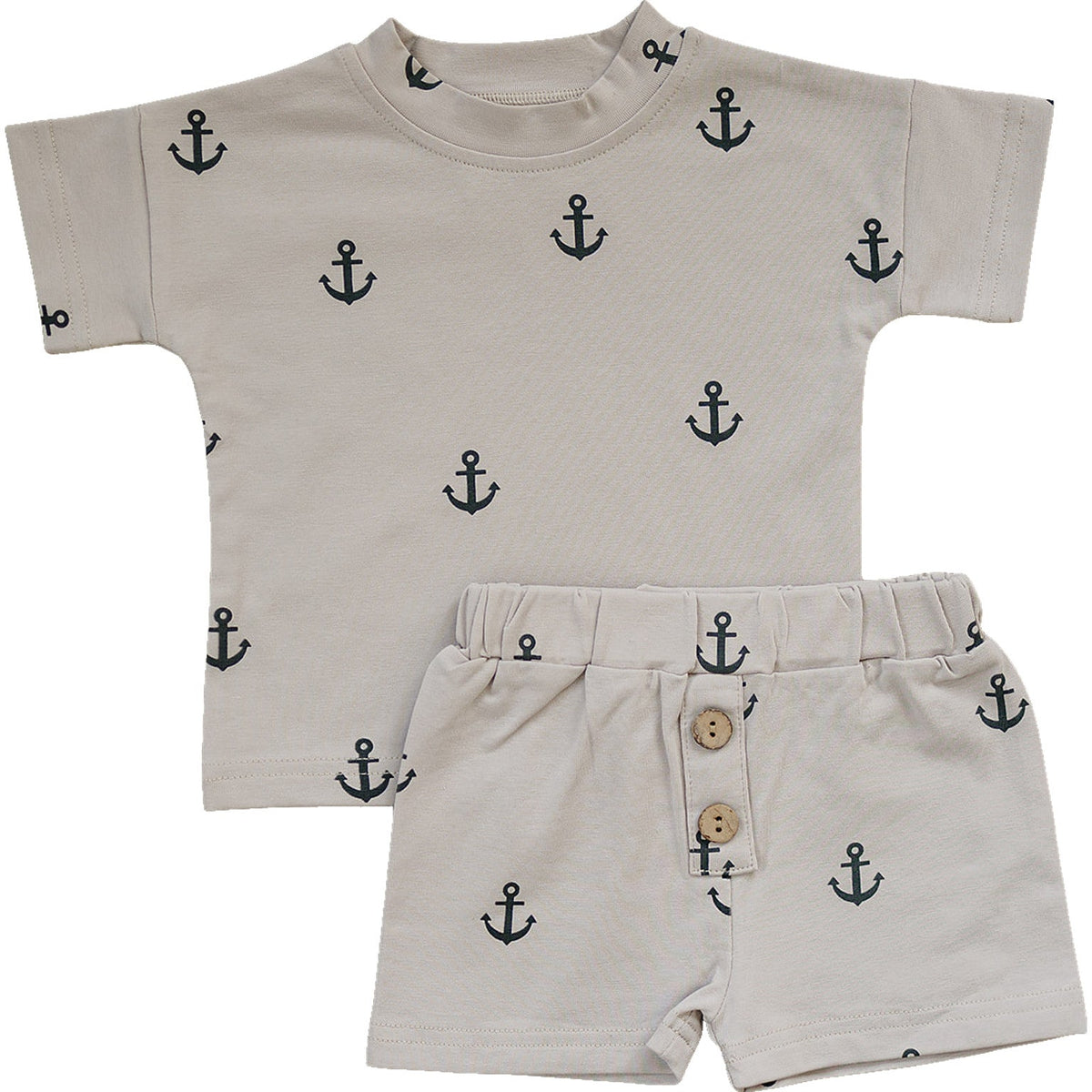 Mebie Baby Anchors Button Short Set - 