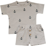 Mebie Baby Anchors Button Short Set - 