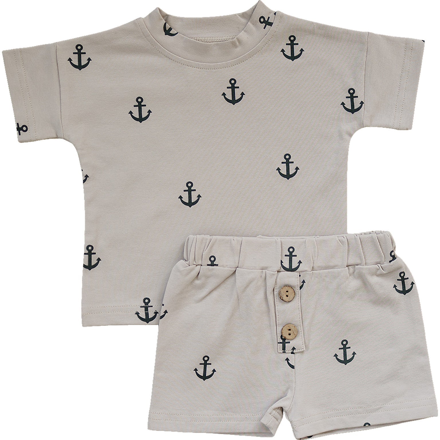 Mebie Baby Anchors Button Short Set - 