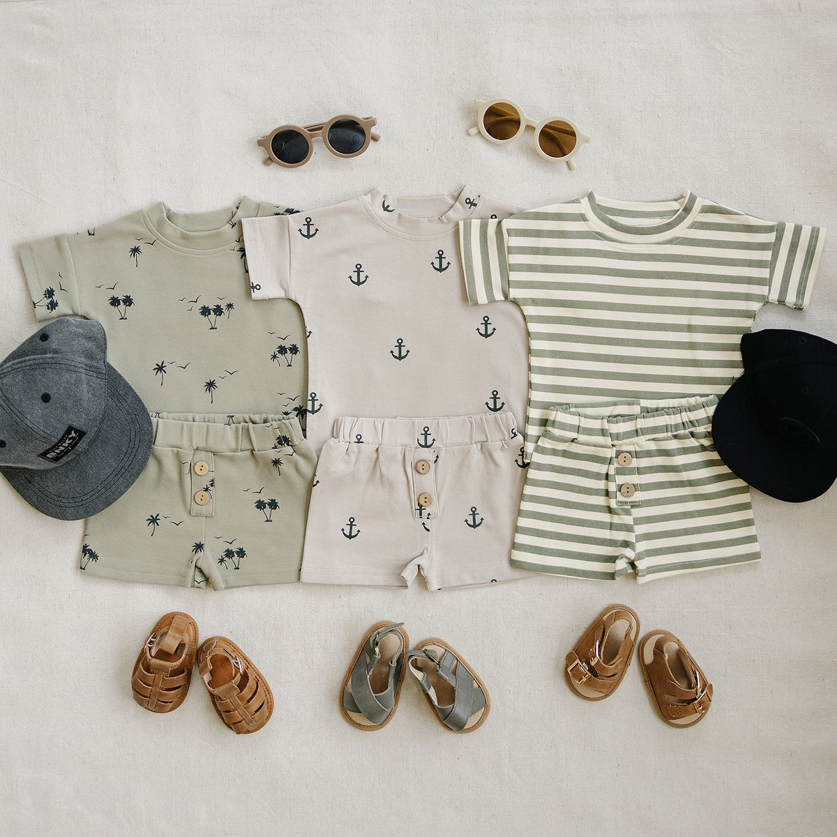 Mebie Baby Anchors Button Short Set - 